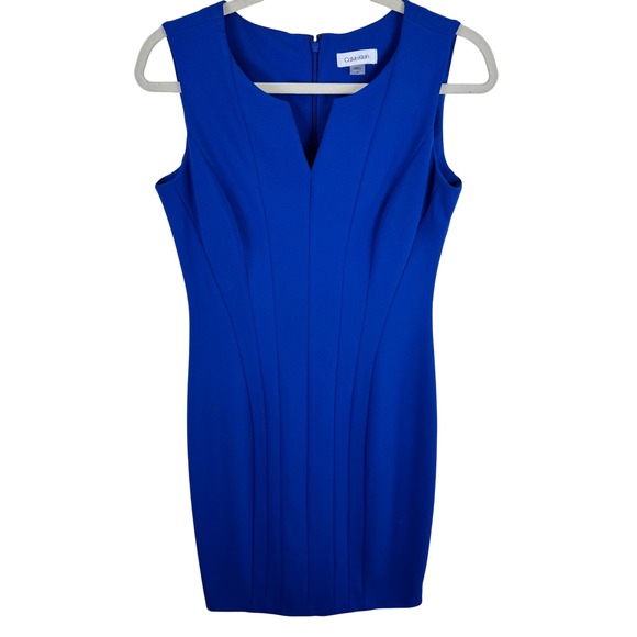 Calvin Klein Dresses & Skirts - Calvin Klein Womens Royal Blue Notched Neck Sheath Dress Classic Party Size 6